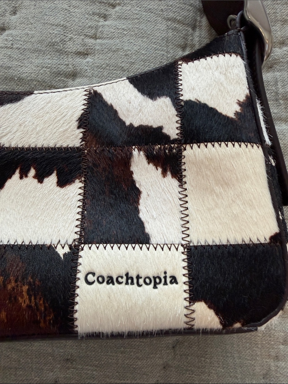 Coach Cowhide Patchwork Shoulder Bag in Black & White - Picture 2 of 9